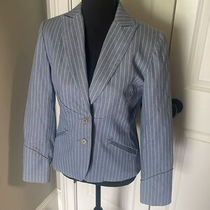 Moda International Cadet Blue Gray Pinstripe Button Up Blazer Suit Jacket Size 6